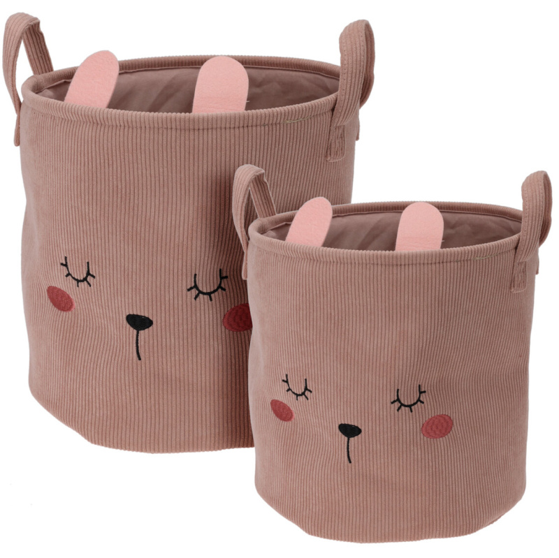 Home Styling Collection Úložné koše na hračky CUTIE s ušima, manšestrové, 2 ks růžová