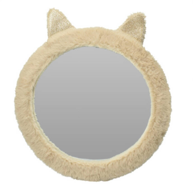Home Styling Collection Zrcadlo do dětského pokoje ve tvaru plýšové kočky s ušima, Ø 31 cm béžová