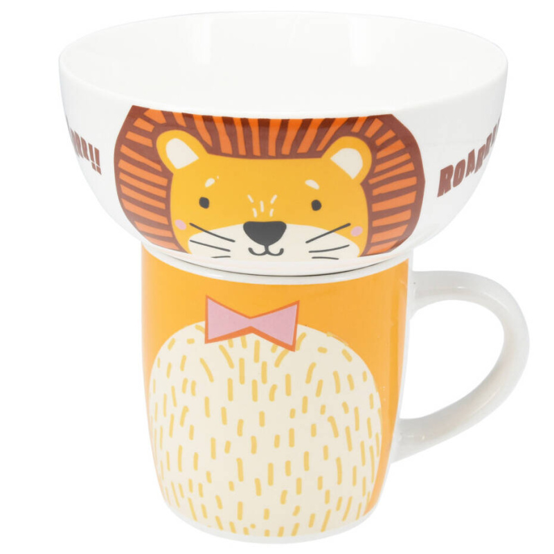 Siaki Dárková sada pro dítě: porcelánová miska a hrnek, 600 ml + 360 ml vícebarevná