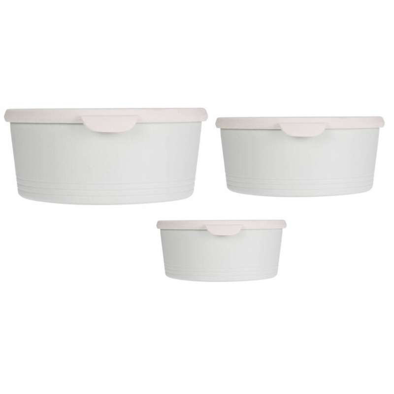 EH Excellent Houseware Kulaté plastové dózy na potraviny, 3 kusy různých velikostí bílá