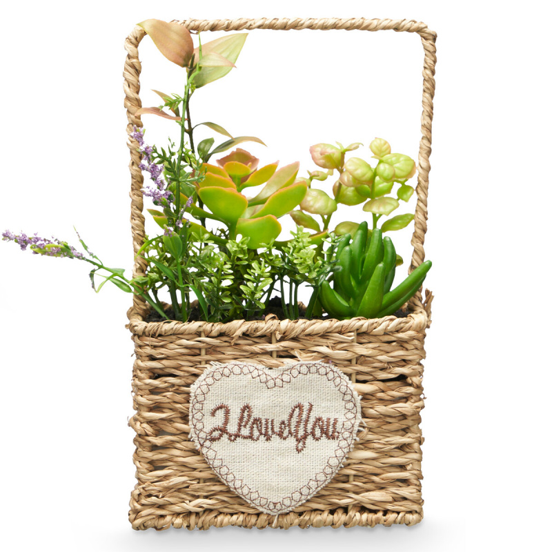 IBERGARDEN Umělé sukulenty LOVE, 12 x 21 cm, v pleteném košíku vícebarevná