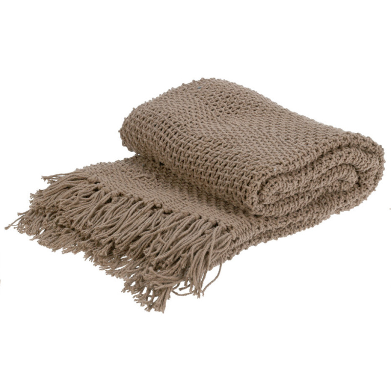 Home Styling Collection Bavlněný přehoz na postel s třásněmi, 130 x 170 cm, béžový béžová