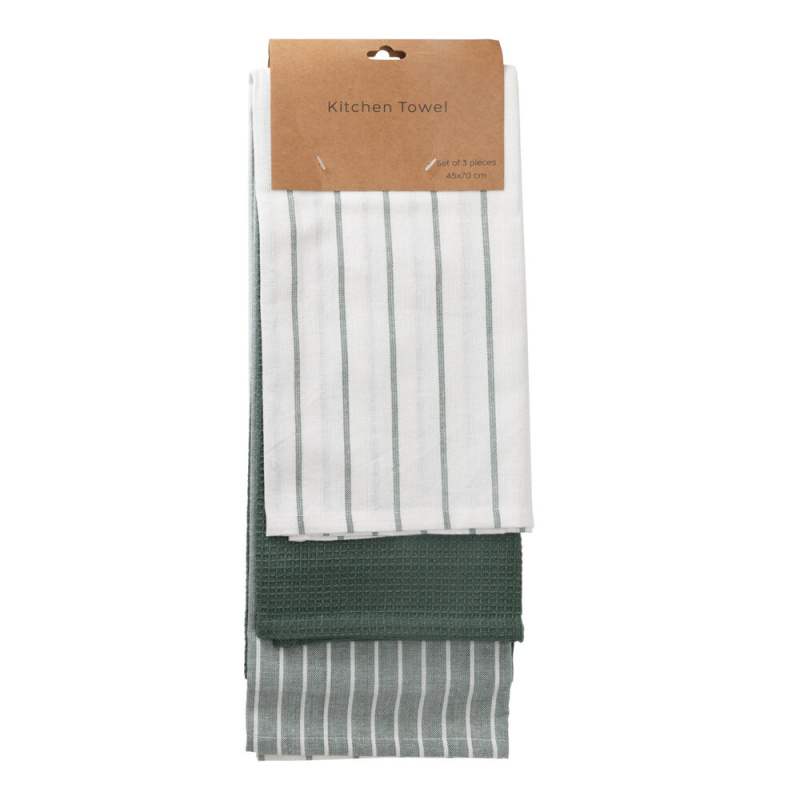 Home Styling Collection Bavlněné kuchyňské utěrky, 3 ks, 70 x 45 cm, zelená barva zelený