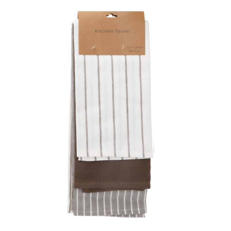 Home Styling Collection Bavlněné kuchyňské utěrky, 3 ks, 70 x 45 cm, hnědé hnědý