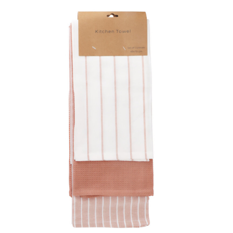 Home Styling Collection Bavlněné kuchyňské utěrky, 3 ks, 70 x 45 cm, růžové růžový