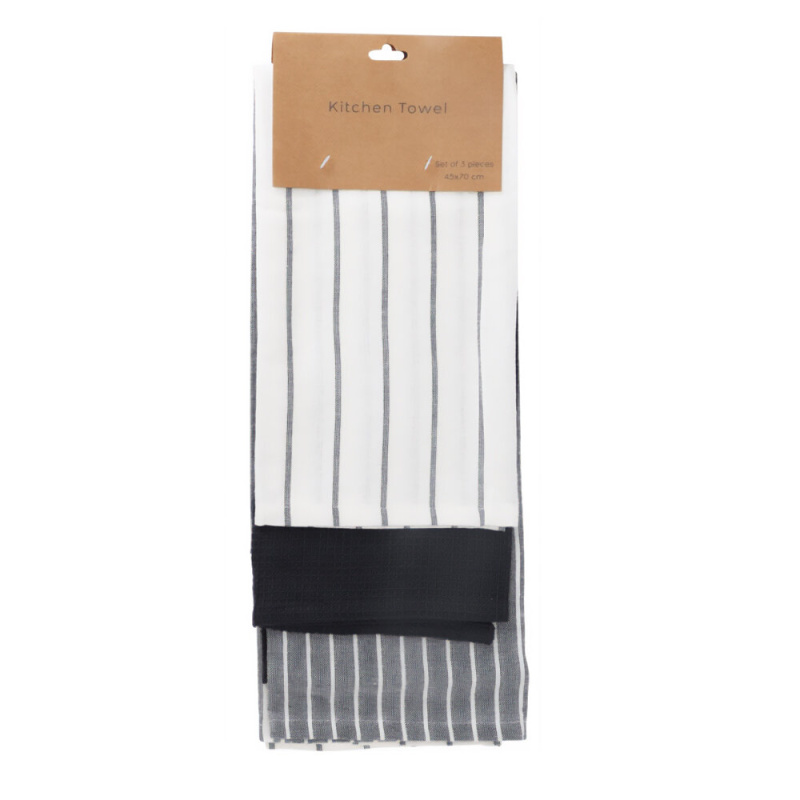 Home Styling Collection Bavlněné kuchyňské utěrky, 3 ks, 70 x 45 cm, šedé šedá