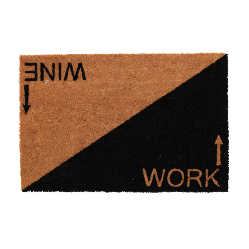 Home Styling Collection Kokosová rohožka s nápisem WORK / WINE, 59 x 39 cm hnědý