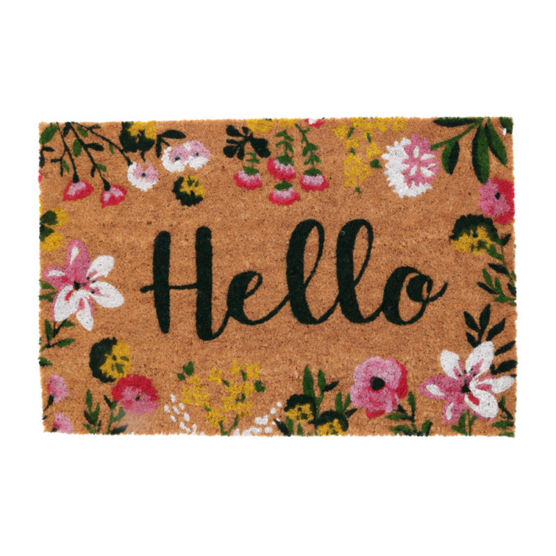 Home Styling Collection Rohožka s květinovým vzorem a nápisem HELLO, 59 x 39 cm vícebarevný