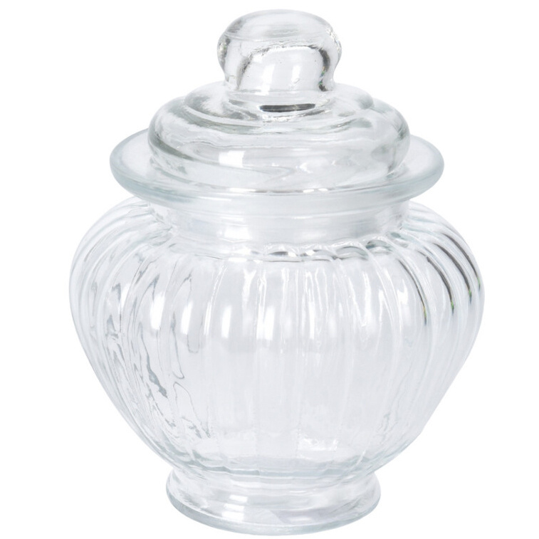 EH Excellent Houseware Žebrovaná nádoba s víkem, 310 ml transparentní