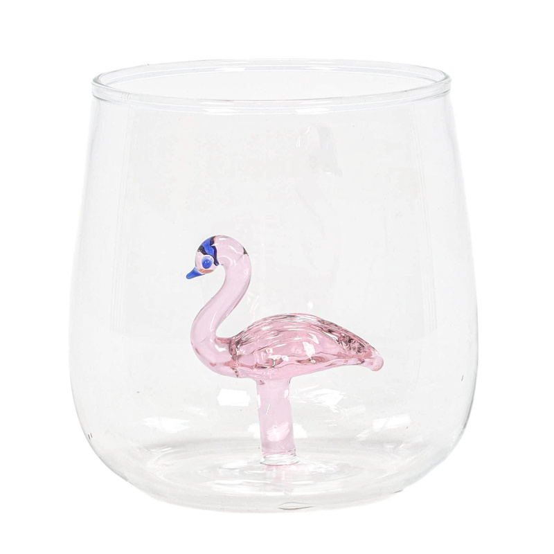 EH Excellent Houseware Sklenice s figurkou, 400 ml, růžový plameňák transparentní