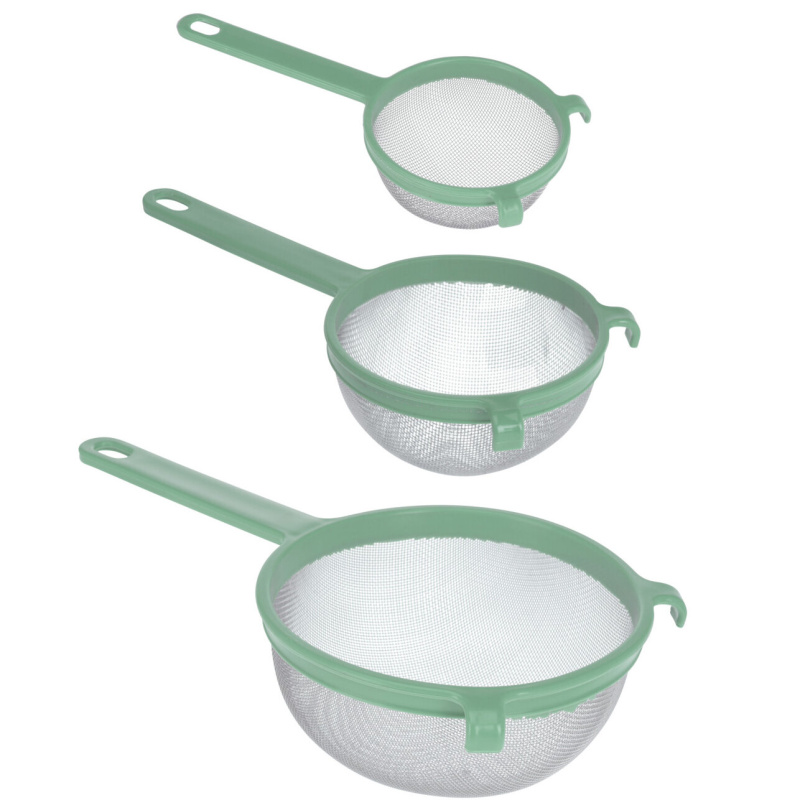EH Excellent Houseware Sada kovových cedníků, plastová rukojeť, 3 rozměry, zelené zelený