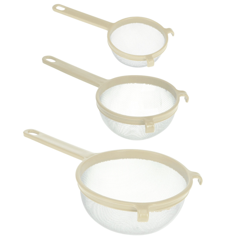 EH Excellent Houseware Sada kovových cedníků, plastová rukojeť, 3 rozměry, béžové béžová