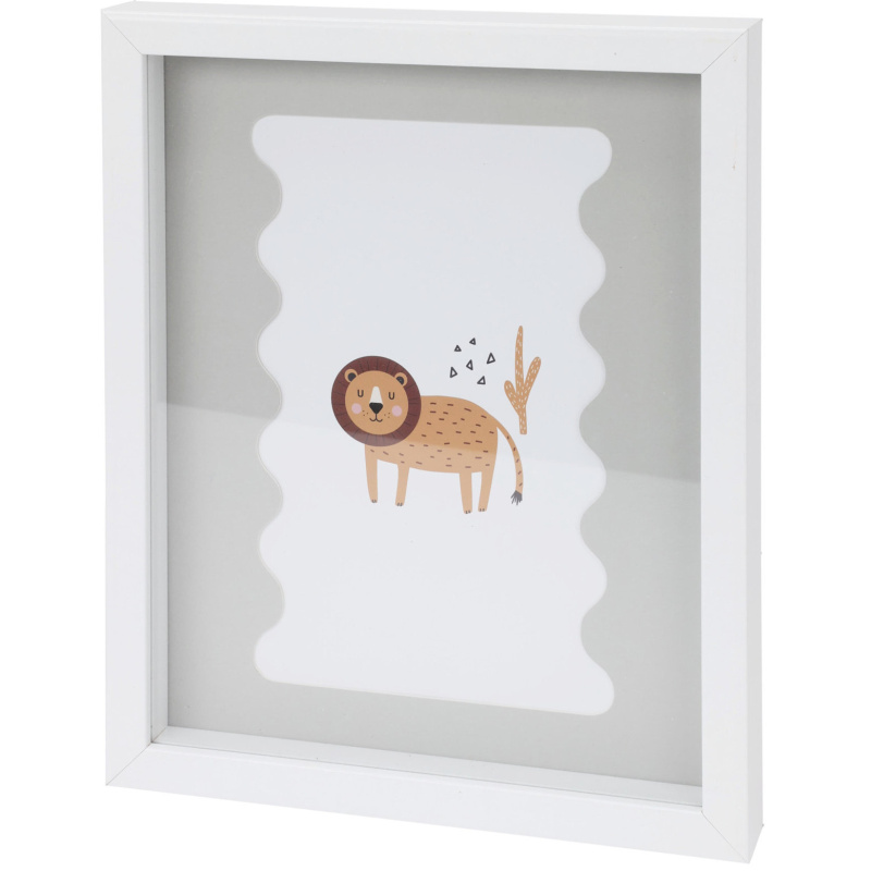 Home Styling Collection Obraz v rámu do dětského pokoje, 28 x 22,5 cm, motiv lva bílý