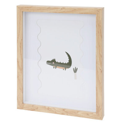 Home Styling Collection Obraz v rámu do dětského pokoje, 28 x 22,5 cm, krokodýl hnědý
