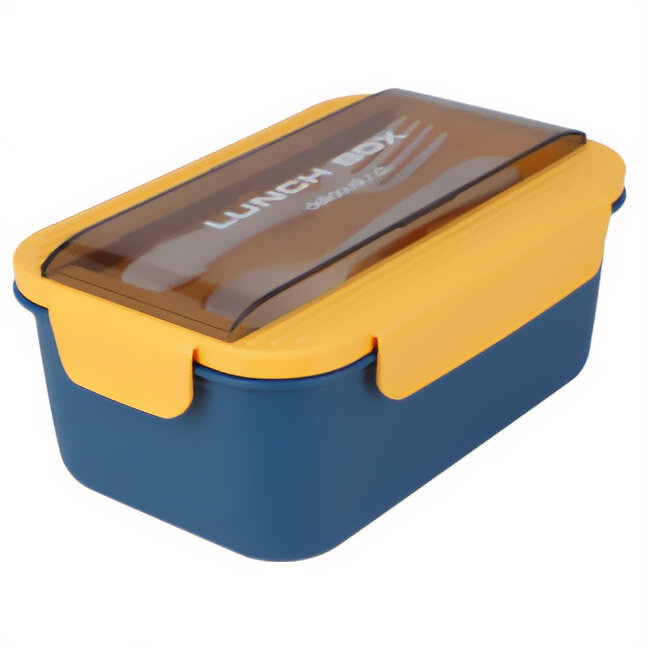 EH Excellent Houseware Těsnící svačinový box s příbory, 21 x 14 x 7 cm, modrý modrý