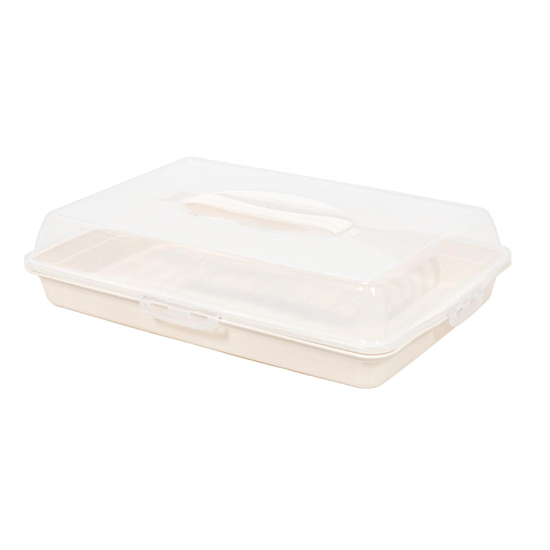 EH Excellent Houseware Plastový box s víkem na koláč, 44 x 31 x 10 cm, béžový béžová