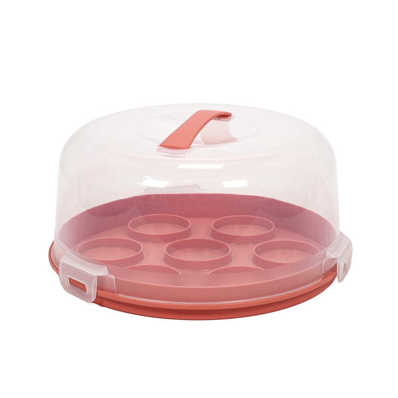 EH Excellent Houseware Přenosný box na dort nebo muffiny, Ø 25 x 14 cm, červený červený