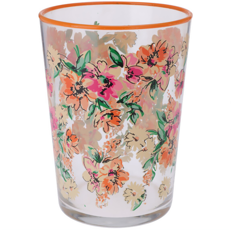 EH Excellent Houseware Velká sklenice s květinovým vzorem, 510 ml, oranžová vícebarevný