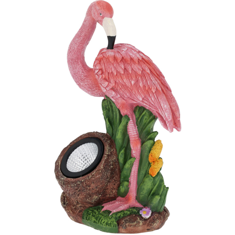 ProGarden Zahradní figurka plameňáka se solárním reflektorem, 24 x 24 x 10,5 cm vícebarevný