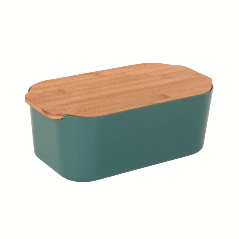 EH Excellent Houseware Chlebník s bambusovým víkem, 33 x 18,5 x 12 cm, tmavě zelený zelený