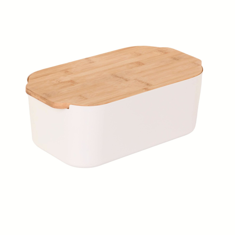 EH Excellent Houseware Chlebník s bambusovým víkem, 33 x 18,5 x 12 cm, bílý bílý
