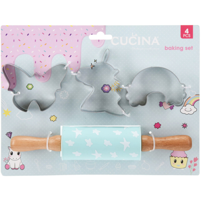 La Cucina Sada na pečení pro děti, vykrajovátka a modrý váleček vícebarevný