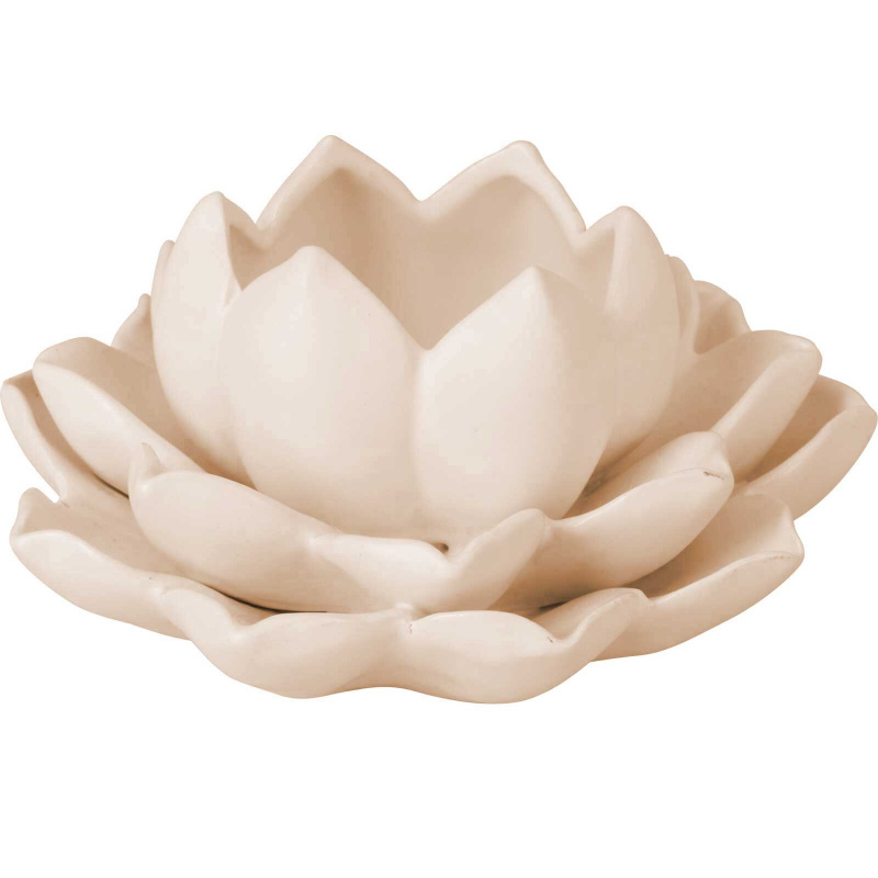 Home Styling Collection Svícen na čajovou svíčku ve tvaru lotosového květu z porcelánu, 12,5 x 13 x 6,5 cm, béžový béžová