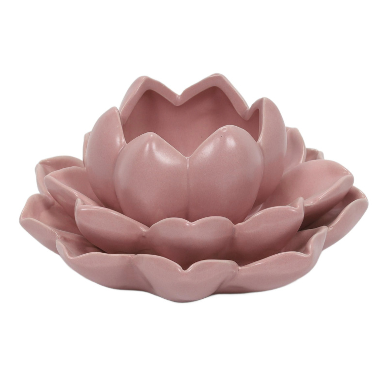 Home Styling Collection Svícen na čajovou svíčku ve tvaru lotosového květu z porcelánu, 12,5 x 13 x 6,5 cm, růžový růžový