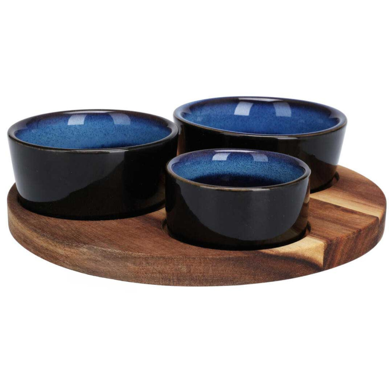 EH Excellent Houseware Podnos na občerstvení s miskami z kameniny, Ø 20 cm, tmavě modrý tmavě modrý