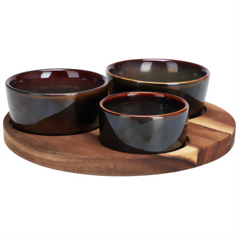 EH Excellent Houseware Podnos na občerstvení s miskami z kameniny, Ø 20 cm, zelený zelený