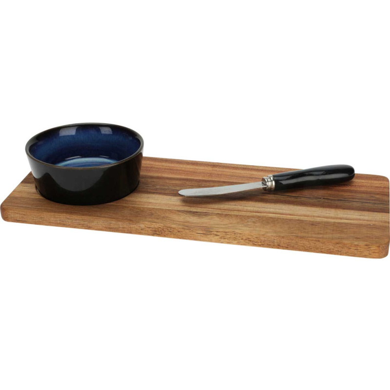 EH Excellent Houseware Servírovací set, s modrou miskou a nožem hnědý