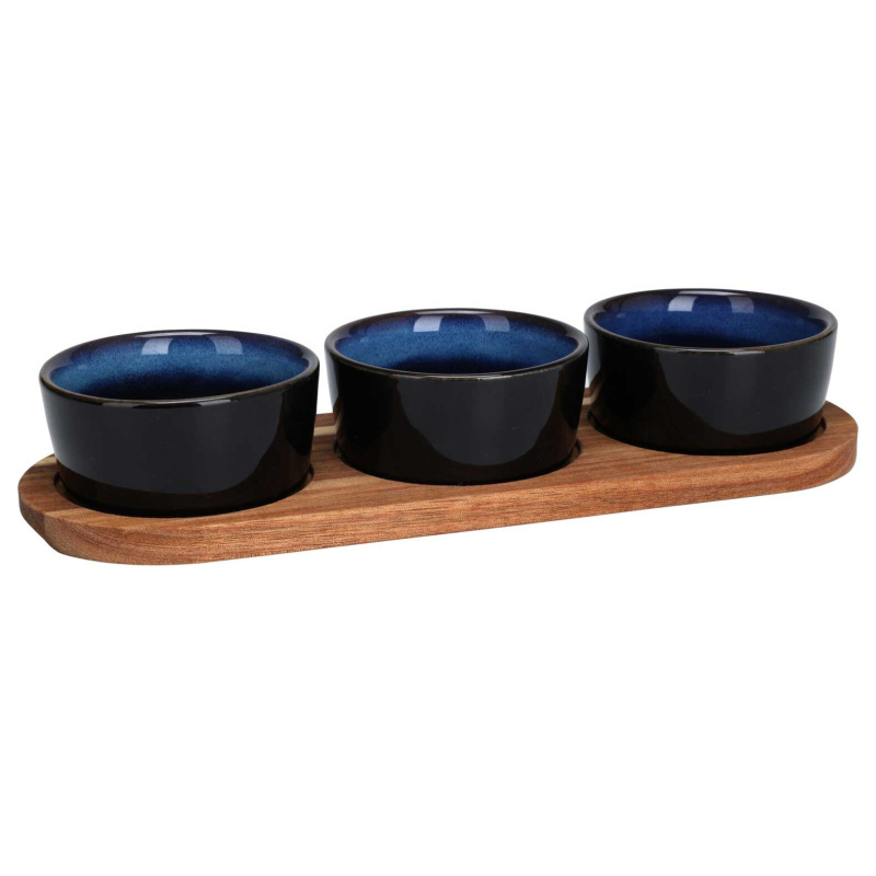 EH Excellent Houseware Podnos na občerstvení s miskami z kameniny, 29 x 10 cm, tmavě modrý tmavě modrý