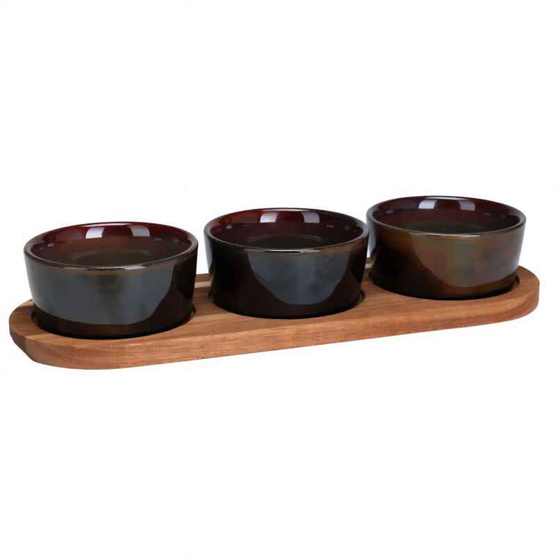 EH Excellent Houseware Podnos na občerstvení s miskami z kameniny, 29 x 10 cm, zelený zelený
