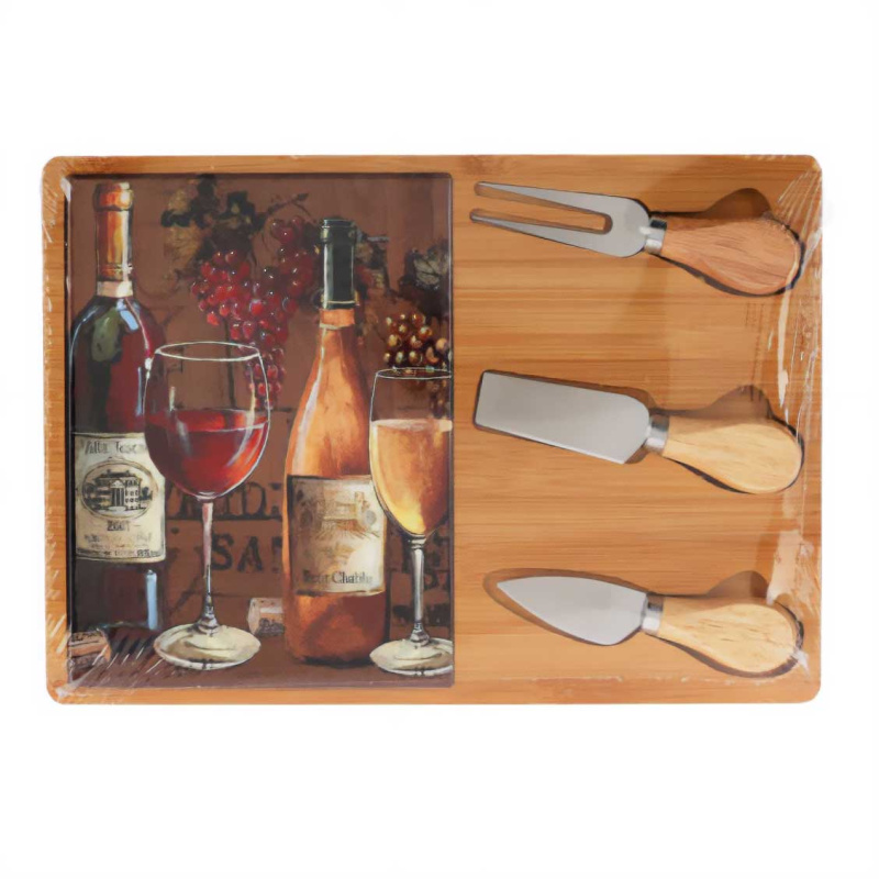 EH Excellent Houseware Bambusové prkénko na sýry se sadou nožů, 30 x 21 cm vícebarevný
