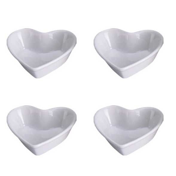 EH Excellent Houseware Misky na občerstvení z porcelánu, 4 ks, srdička bílý