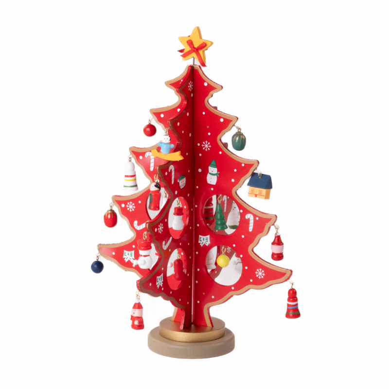 Home Styling Collection Skládací vánoční stromek s ozdoby, dřevěný, 26 cm červený