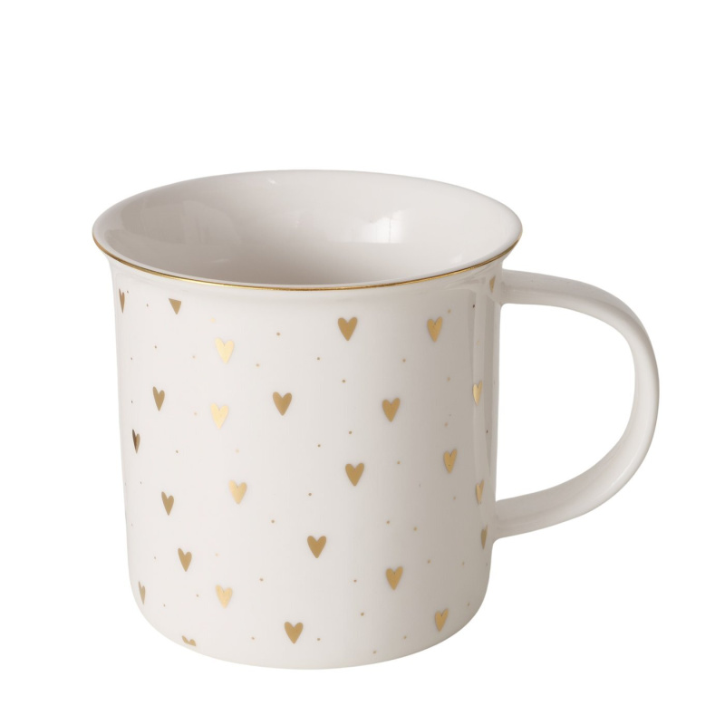Boltze Home Porcelánový hrnek, ručně malovaný, DILARA, 370 ml, srdíčka bílý