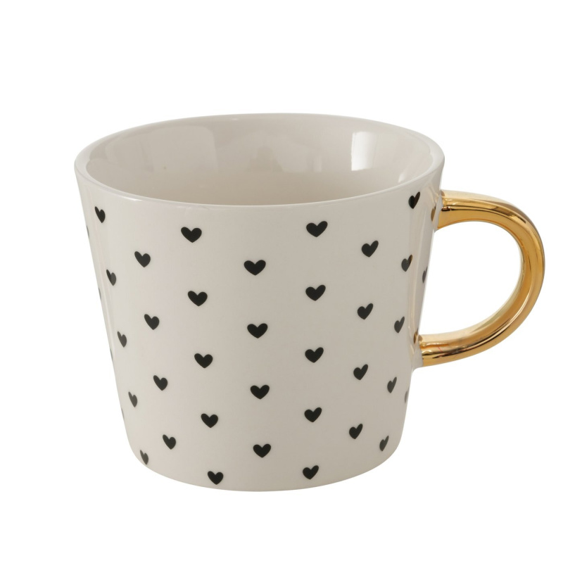 Boltze Home Porcelánový hrnek se zlatým uchem, FAYETTE, 310 ml, malá srdíčka bílý