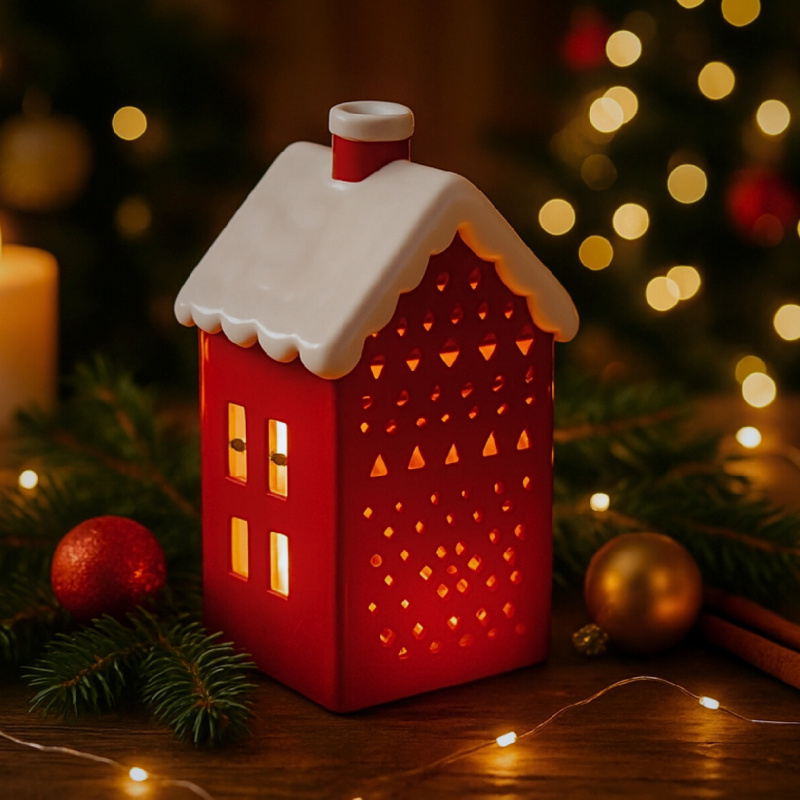 Home Styling Collection LED lampa ve tvaru domu, 15 cm červený