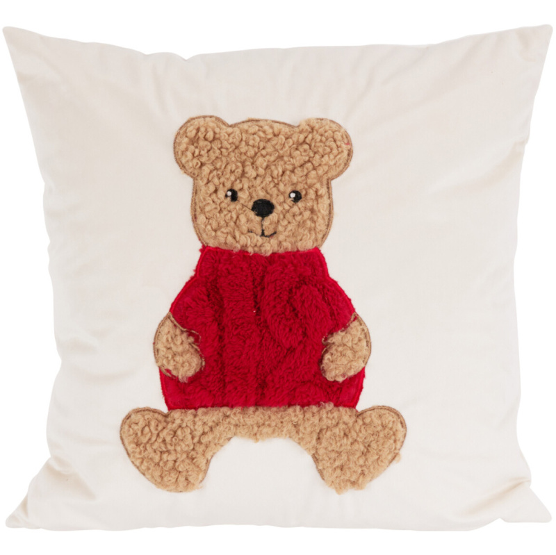 Home Styling Collection Dekorační polštář, vánoční vzor medvídek, ​​bílá 40 x 40 cm bílý