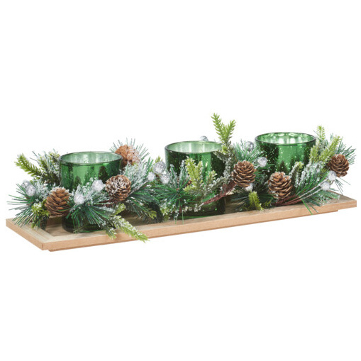 Home Styling Collection Sada tří svícnů na čajové svíčky na ozdobném podstavci zelený
