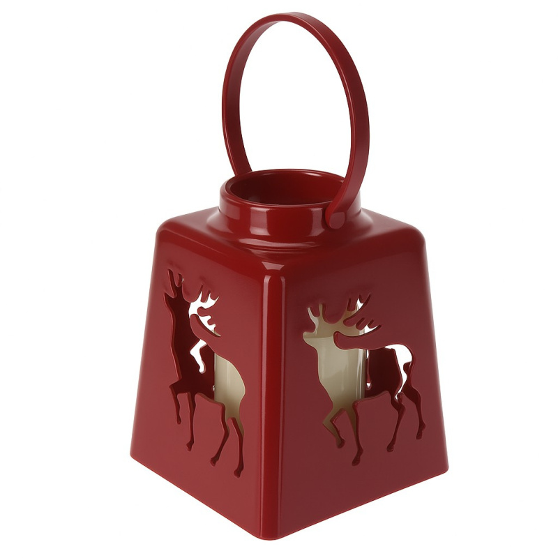 Home Styling Collection Vánoční lucerna s LED svíčkou, 14 cm červený