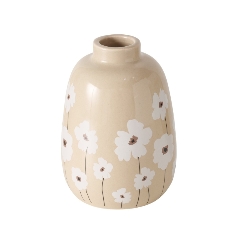 Boltze Home Keramická váza s květinovým vzorem, CANEA, výška 13 cm béžová