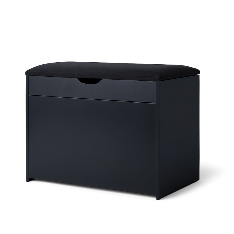 BOXIMO Botník černý se sedákem a výsuvnými policemi SCALA, 57 x 30 x 53 cm černá