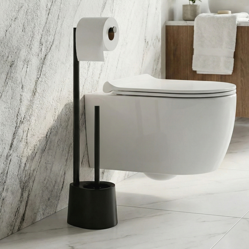 NUXIO Stojan na toaletní papír a WC štětku STILK, černý, 63 cm černá 103498