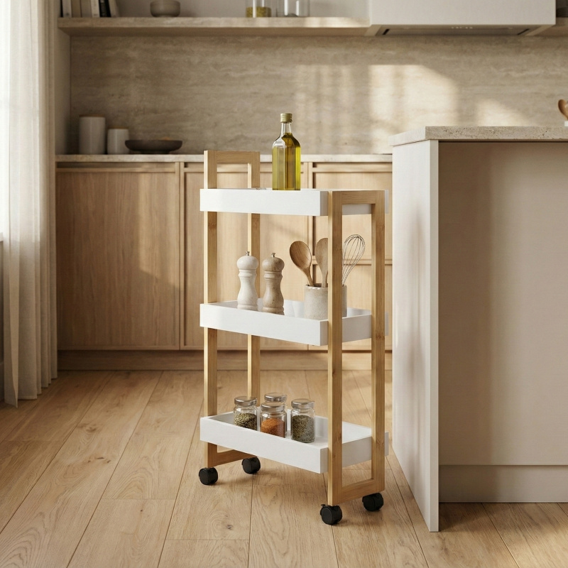 NUXIO Úzký regál na kolečkách ASEM, 80 cm bílý 104224