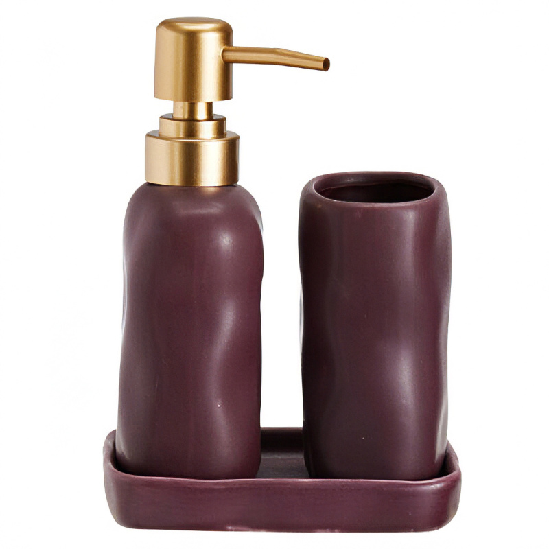 Bathroom Solutions Koupelnová sada EON, keramický dávkovač se zlatou pumpičkou, kelímek a podnos