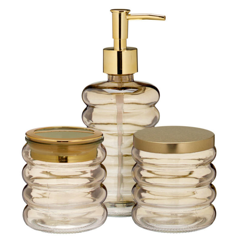 Bathroom Solutions Koupelnová měděný sada HUM, skleněný dávkovač, kelímek, dóza, 3 kusy měděný