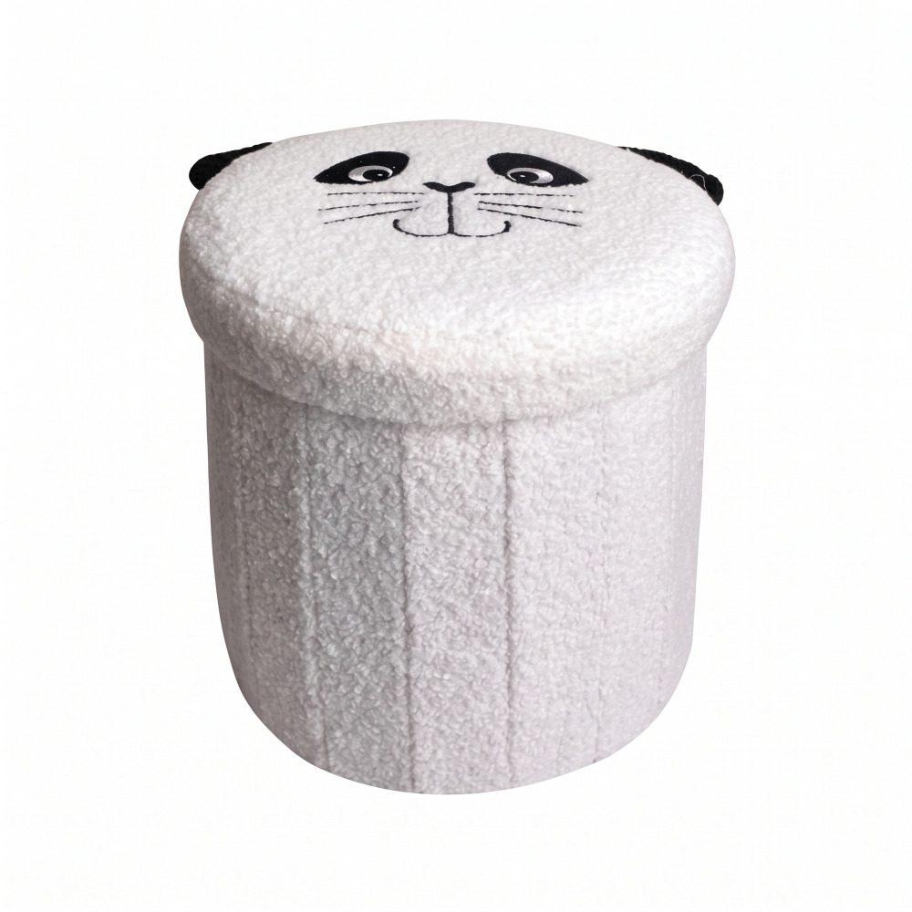 Home Styling Collection Dětský puf s vyšitým motivem zvířátka, sametový, 29 x 29 x 27 cm - panda bílý