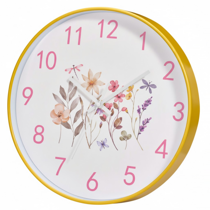 Home Styling Collection Nástěnné hodiny žluté s motivem květin, Ø 30 cm žlutý 104788